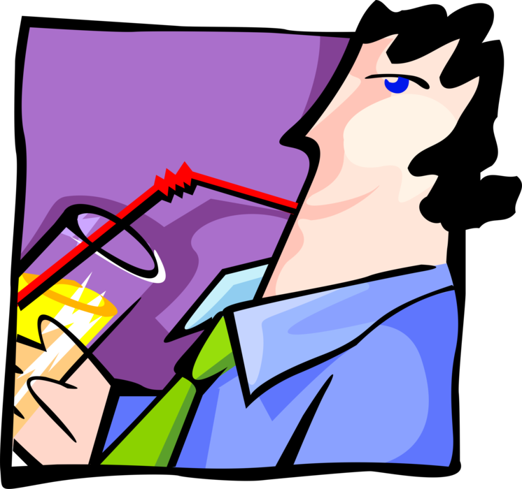 Vector Illustration of Businessman Takes Break and Drinks from Straw