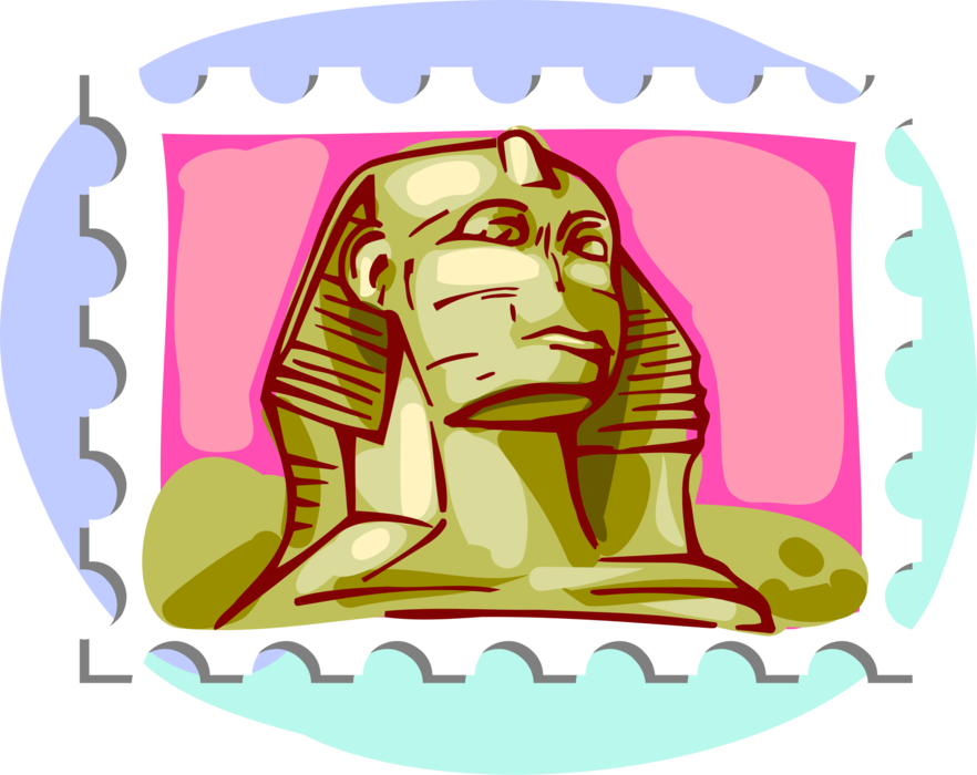 Vector Illustration of Postage Stamp of Egyptian Great Sphinx of Giza Cairo Egypt
