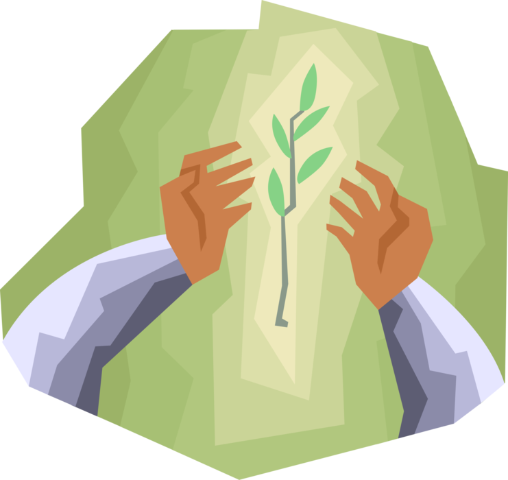 Vector Illustration of Environmental Awareness Hands with Plant