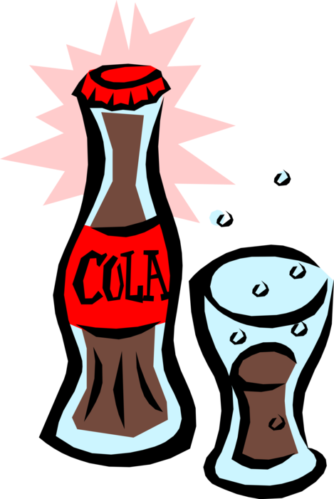 Vector Illustration of Cola Soda Pop Soft Drink Beverage Bottle with Glass