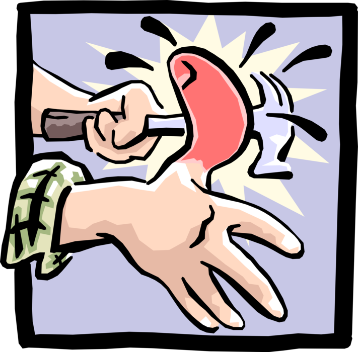 Vector Illustration of Accidentally Hitting Thumb with Hammer