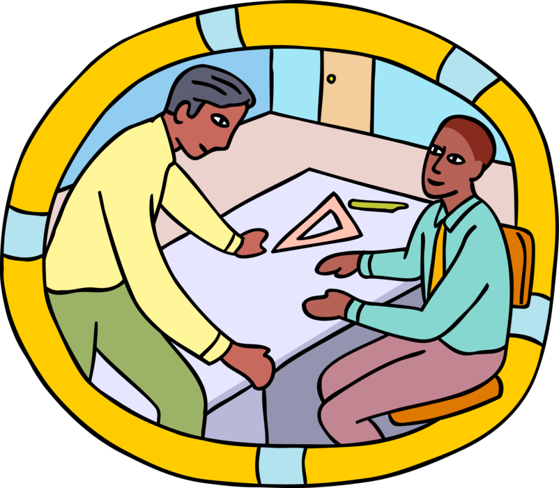 Vector Illustration of Draftsmen Discussing Matters in an Office