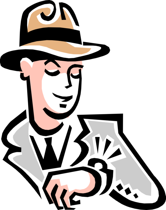 Vector Illustration of 1950's Vintage Style Businessman Looking at Watch