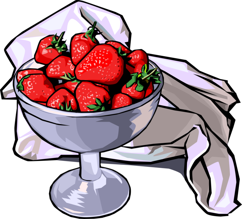 Vector Illustration of Edible Fruit Strawberries in Bowl