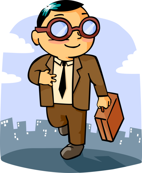 Vector Illustration of Self-Assured Businessman Walking to Work with Briefcase