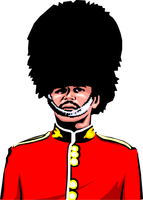 Vector Illustration of British Palace Guard with Bearskin Hat Headgear