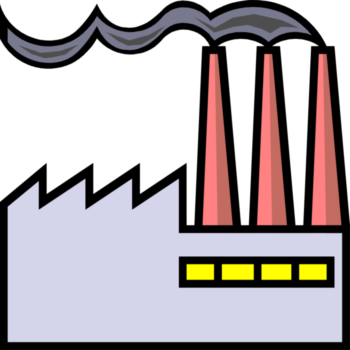 Vector Illustration of Industrial Factory Building with Smokestack