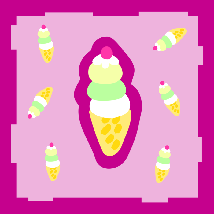 Vector Illustration of Gelato Ice Cream Cones Topped with Cherry