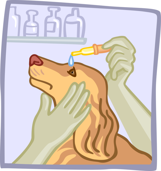 Vector Illustration of Dog Receiving Drops from the Veterinarian