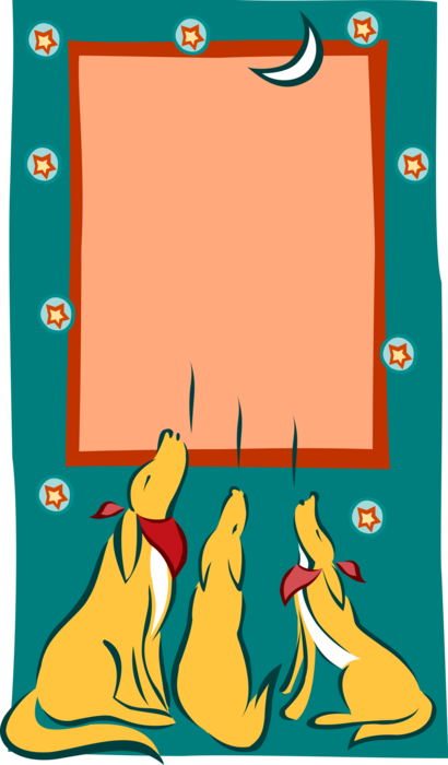 Vector Illustration of Howling Dogs Frame Border