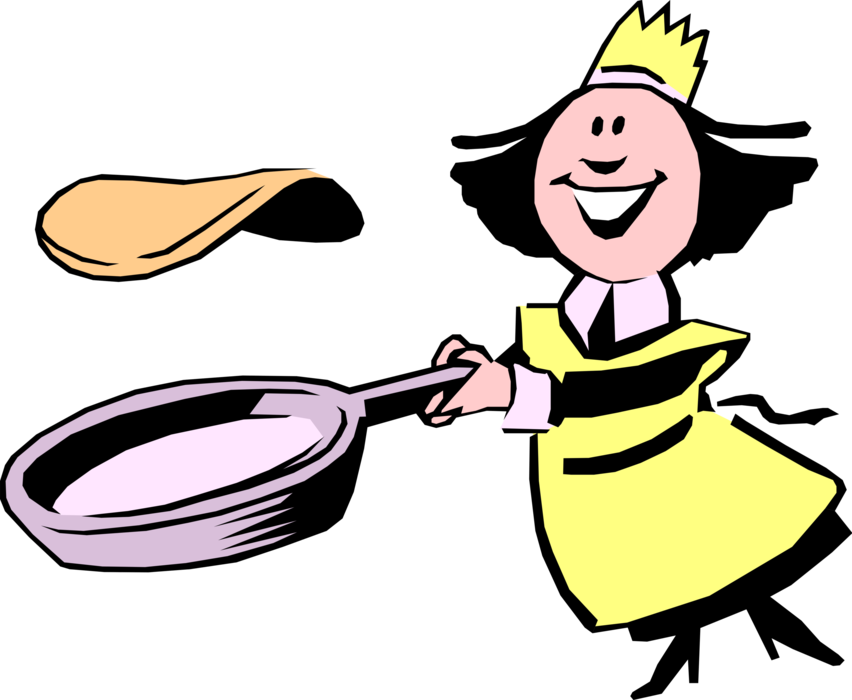 Vector Illustration of Female Chef Flips Pancake or Crêpe