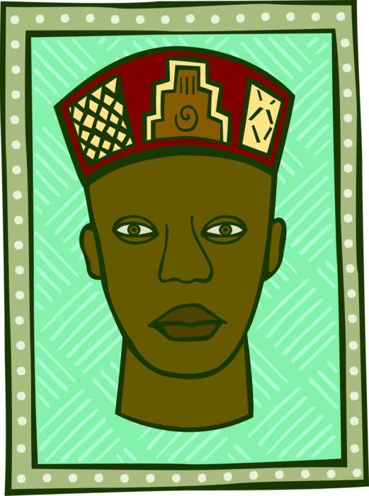 Vector Illustration of Traditional African Male Face with Hat