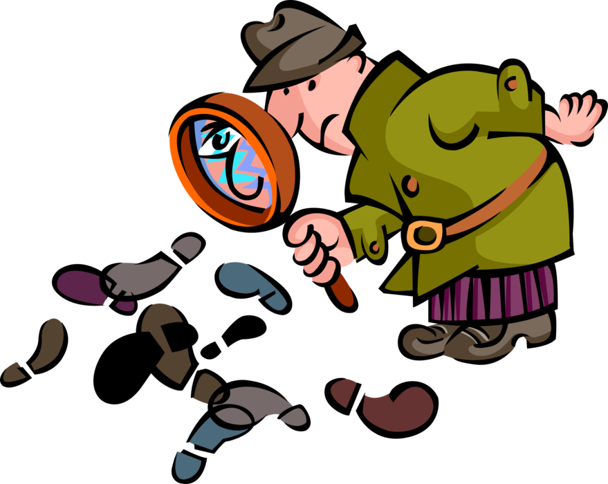 Vector Illustration of Sherlock Holmes Investigator Detective Looking for Clues with Magnifying Glass