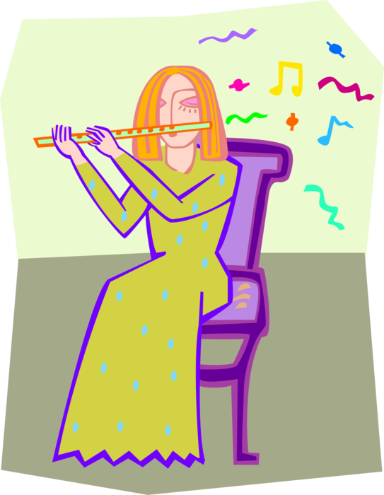 Vector Illustration of Flutist Musician Plays the Flute Musical Instrument