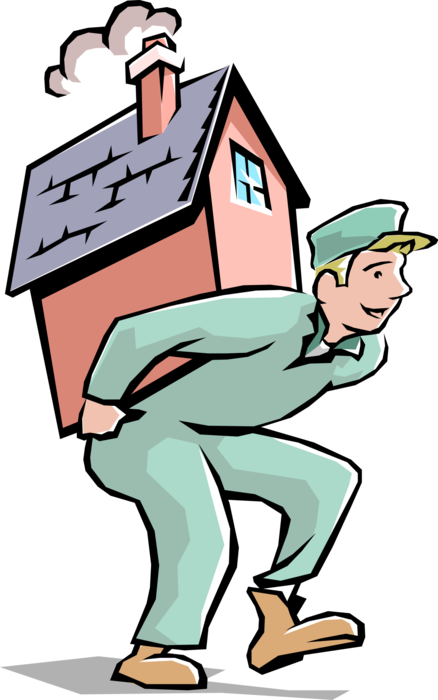 Vector Illustration of Handyman Home Renovation Expert Carries Home on His Back