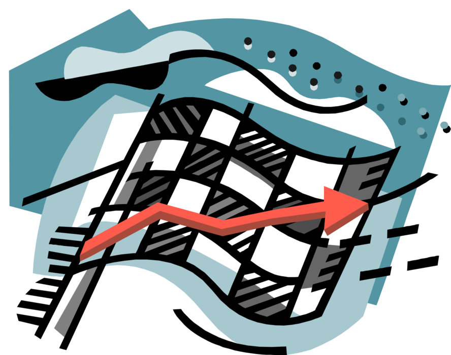 Vector Illustration of Checkered or Chequered Flag Signals Winning the Race