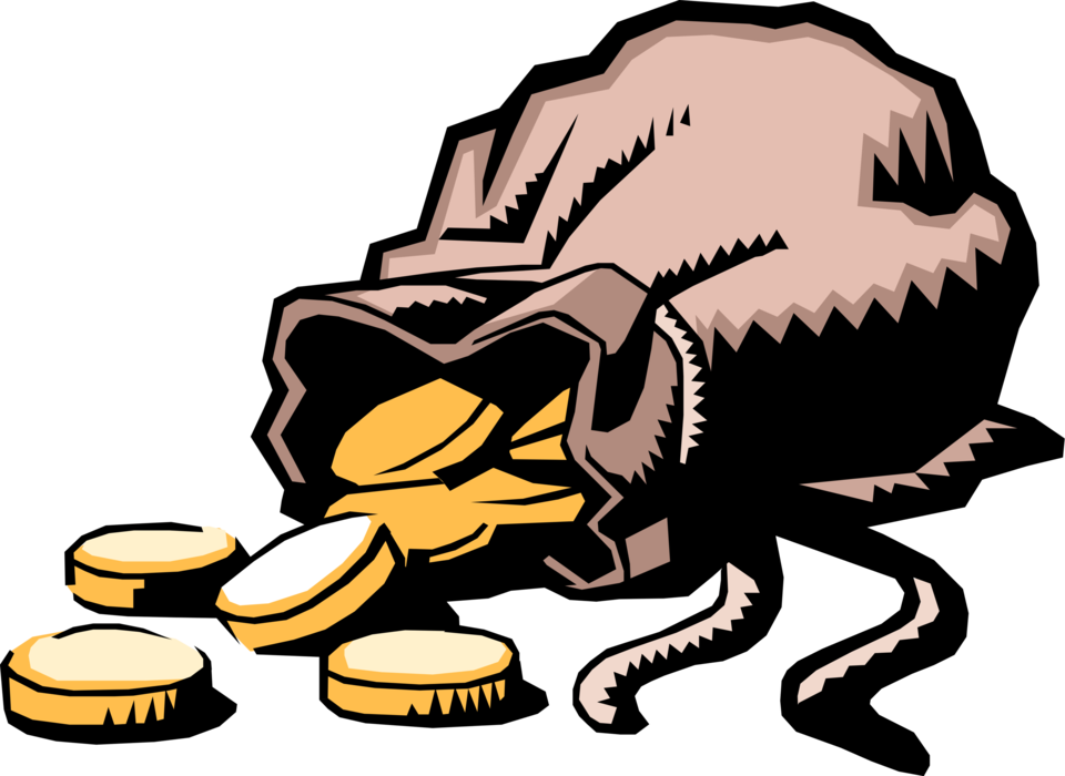 Vector Illustration of Money Bag, Moneybag, or Sack of Money Full of Gold Money Coins