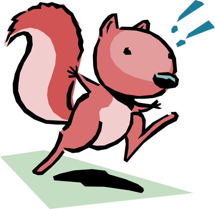 Vector Illustration of Cartoon Bushy-Tailed Rodent Squirrel Panics and Runs
