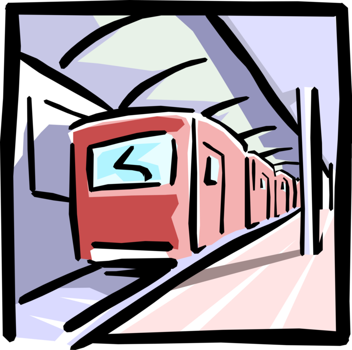 Vector Illustration of Subway Underground Public Transportation Rapid Transit Train on Tracks