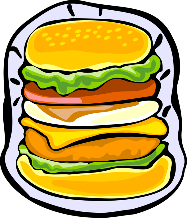Vector Illustration of Multi-Layer Lunch Sandwich with Meats, Cheese and Lettuce