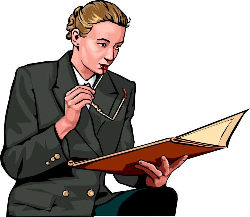 Vector Illustration of Businesswoman Reviewing Financial Statement Documents