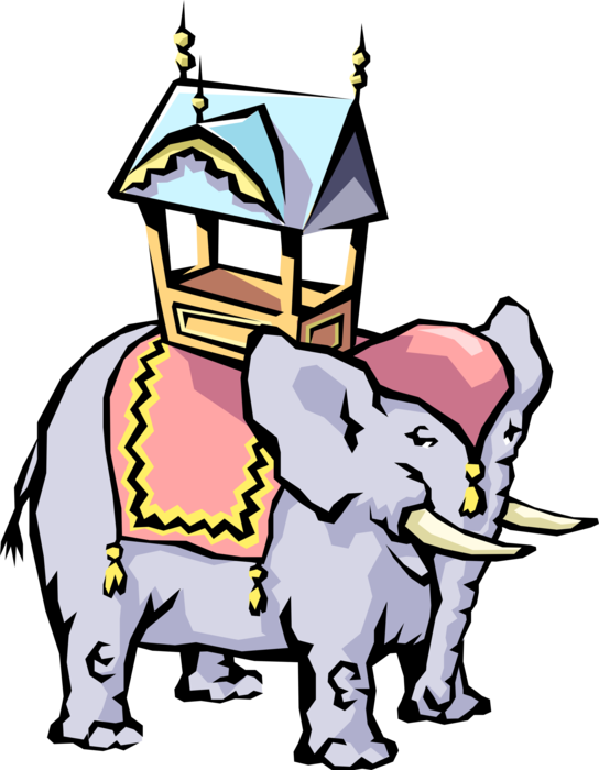 Vector Illustration of Asian Elephant Carries Howdah Carriage