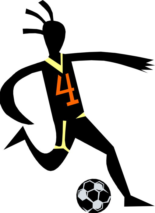 Vector Illustration of Sport of Soccer Football Player Dribbling Ball in Game