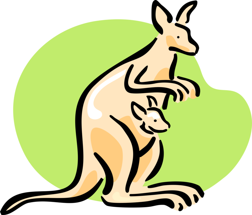 Vector Illustration of Australian Marsupial Kangaroo and Joey