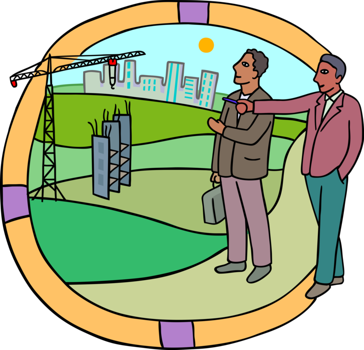 Vector Illustration of Two Engineers Discussing Construction Project