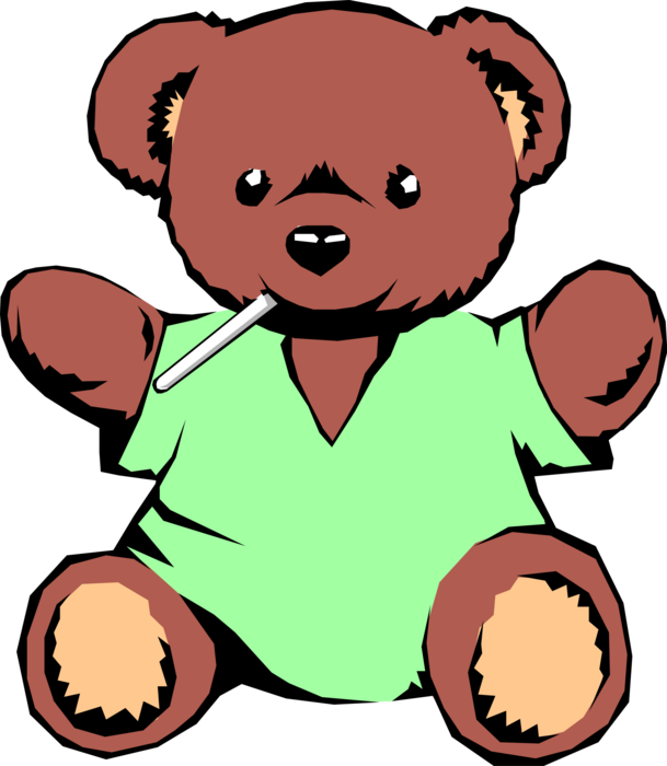 Vector Illustration of Child's Stuffed Animal Teddy Bear Play Toy with Thermometer
