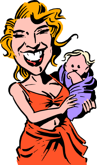 Vector Illustration of Mother and Newborn Baby Child