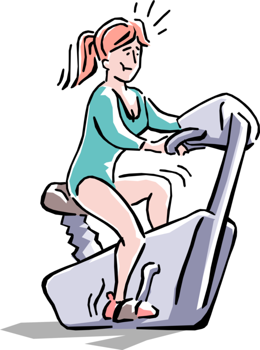 Vector Illustration of Woman Works Out on Stationary Bike Exercise