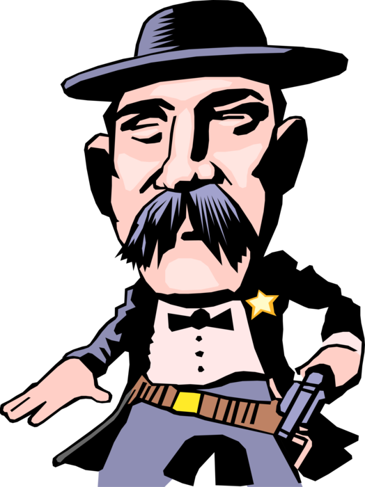 Vector Illustration of Old West Wyatt Earp Sheriff Lawman Quick Draw Gun