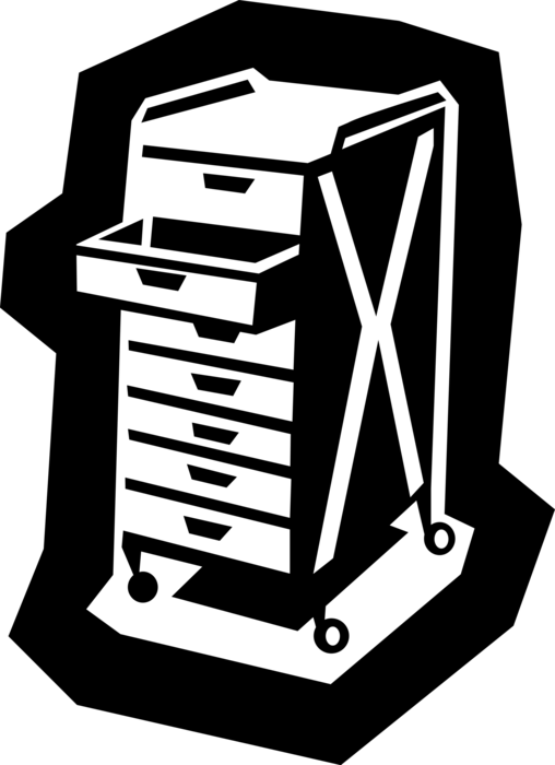 Vector Illustration of Tool Storage Cabinet with Drawers on Casters