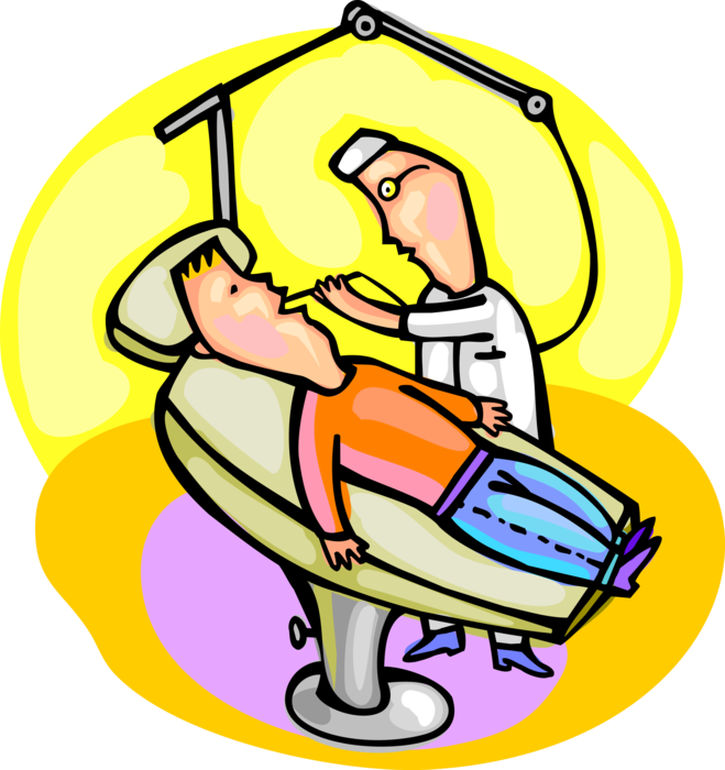 Vector Illustration of Dentist Working on Patient at Dental Office