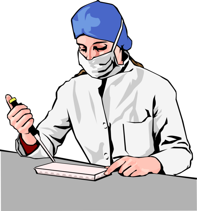 Vector Illustration of Medical Research Scientist Transfers Liquid with Dropper Pipette