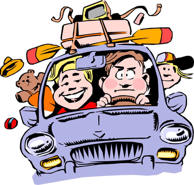 Vector Illustration of Family Packed into Car Travel on Vacation