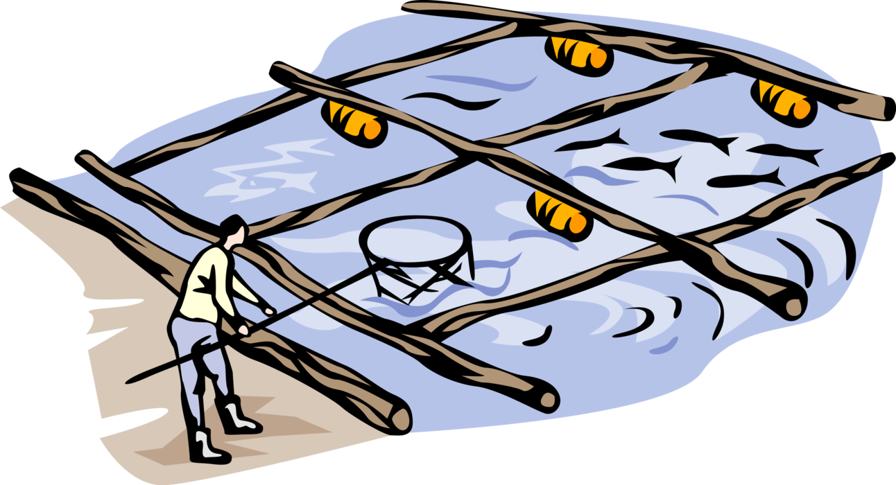 Vector Illustration of Aquaculture or Aquafarming Fish Farming