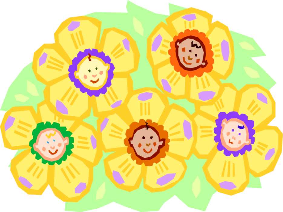 Vector Illustration of Yellow Anthropomorphic Flower Babies