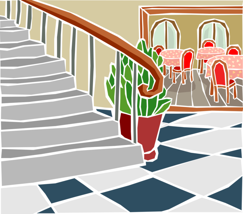 Vector Illustration of House Interior with Circular Staircase