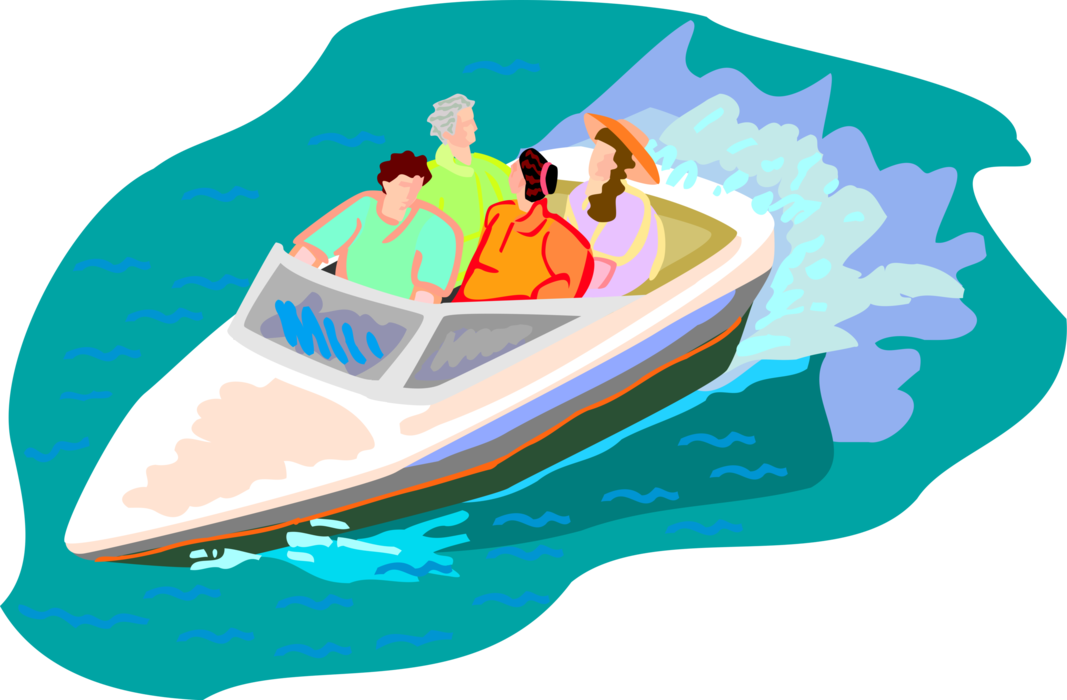 Vector Illustration of Summer Boat Ride in Small Watercraft on Water