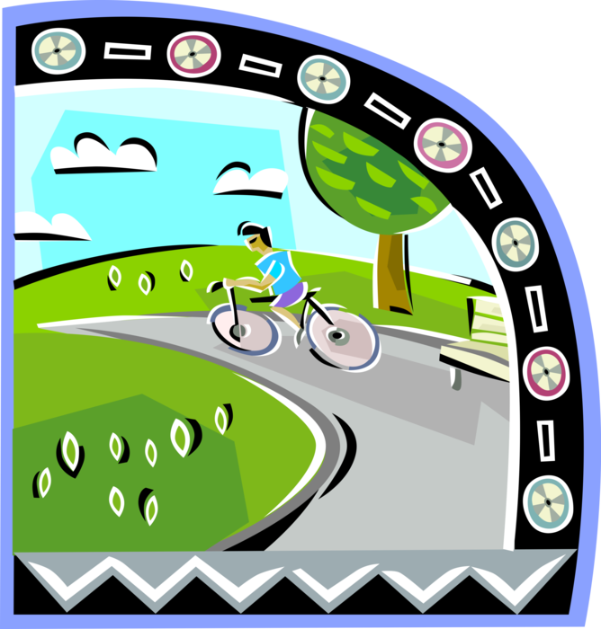 Vector Illustration of Young Cyclist Takes Bike Ride on Bicycle