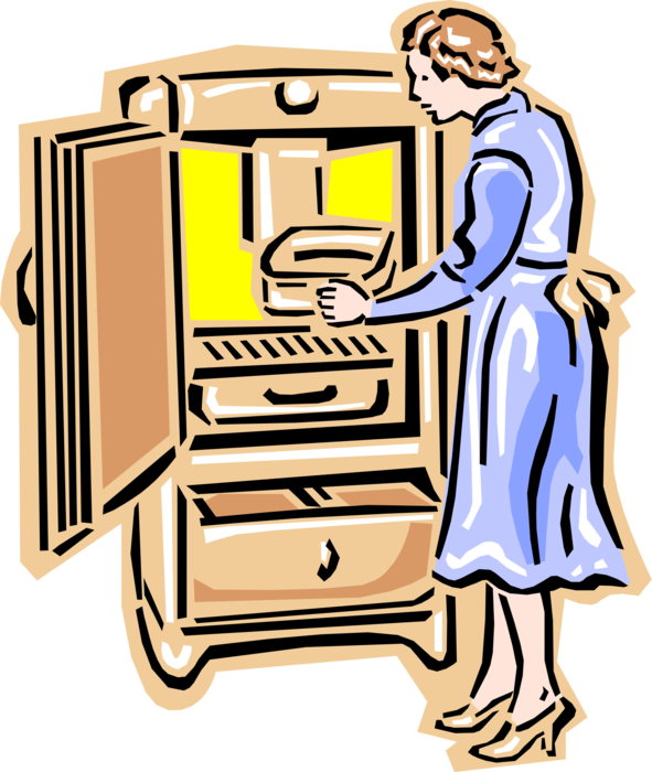 Vector Illustration of 1950's Vintage Style Woman with Refrigerator Freezer Chest