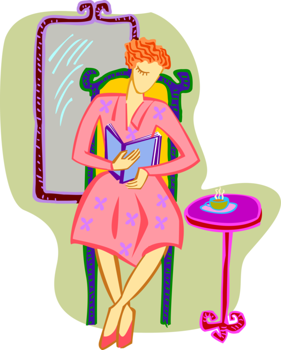 Vector Illustration of Woman Relaxing with Tea and Book