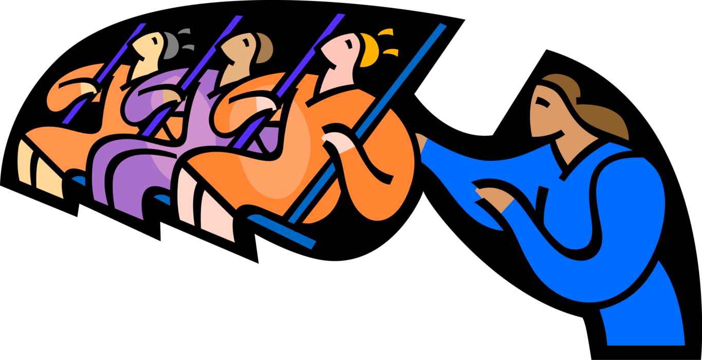 Vector Illustration of Teacher with Students at Recess Swinging on Schoolyard Swings