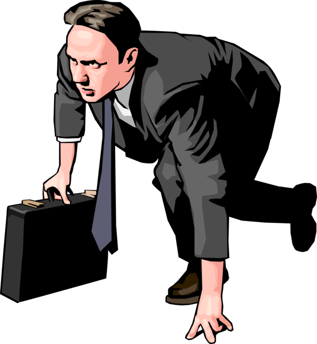 Vector Illustration of Businessman Prepares to Sprint to the Finish in Track and Field Race