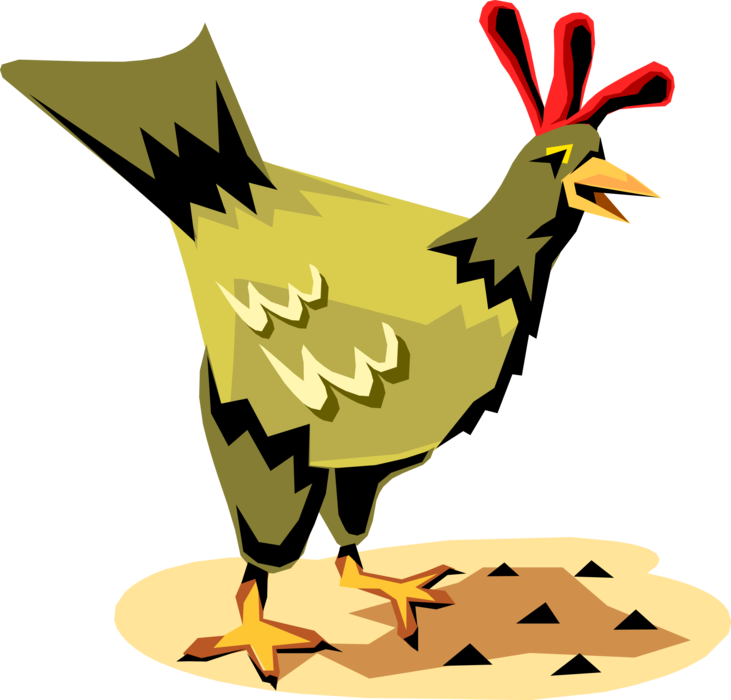 Vector Illustration of Domesticated Fowl Farm Animals Chicken Pecking Seeds