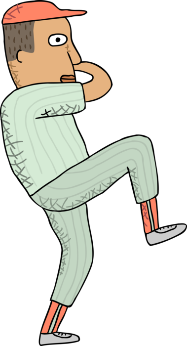 Vector Illustration of American Pastime Sport of Baseball Pitcher Winds Up to Make the Pitch
