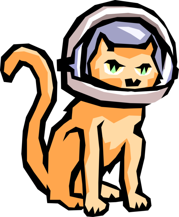 Vector Illustration of Cat with Cosmonaut or Astronaut Space Helmet