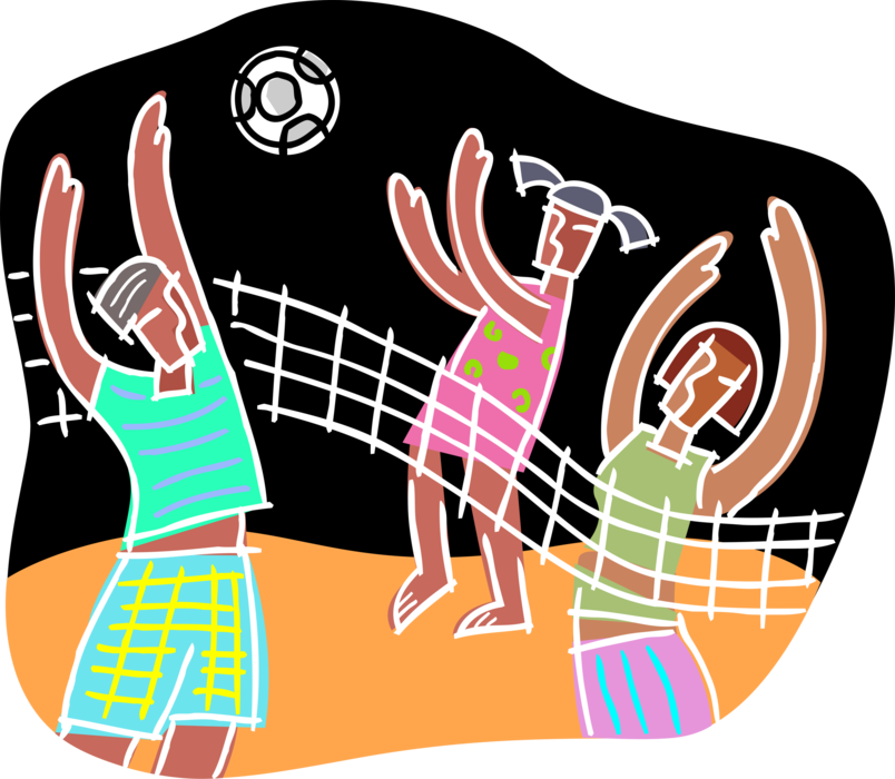Vector Illustration of Sport of Beach Volleyball Game Between Friends at the Beach
